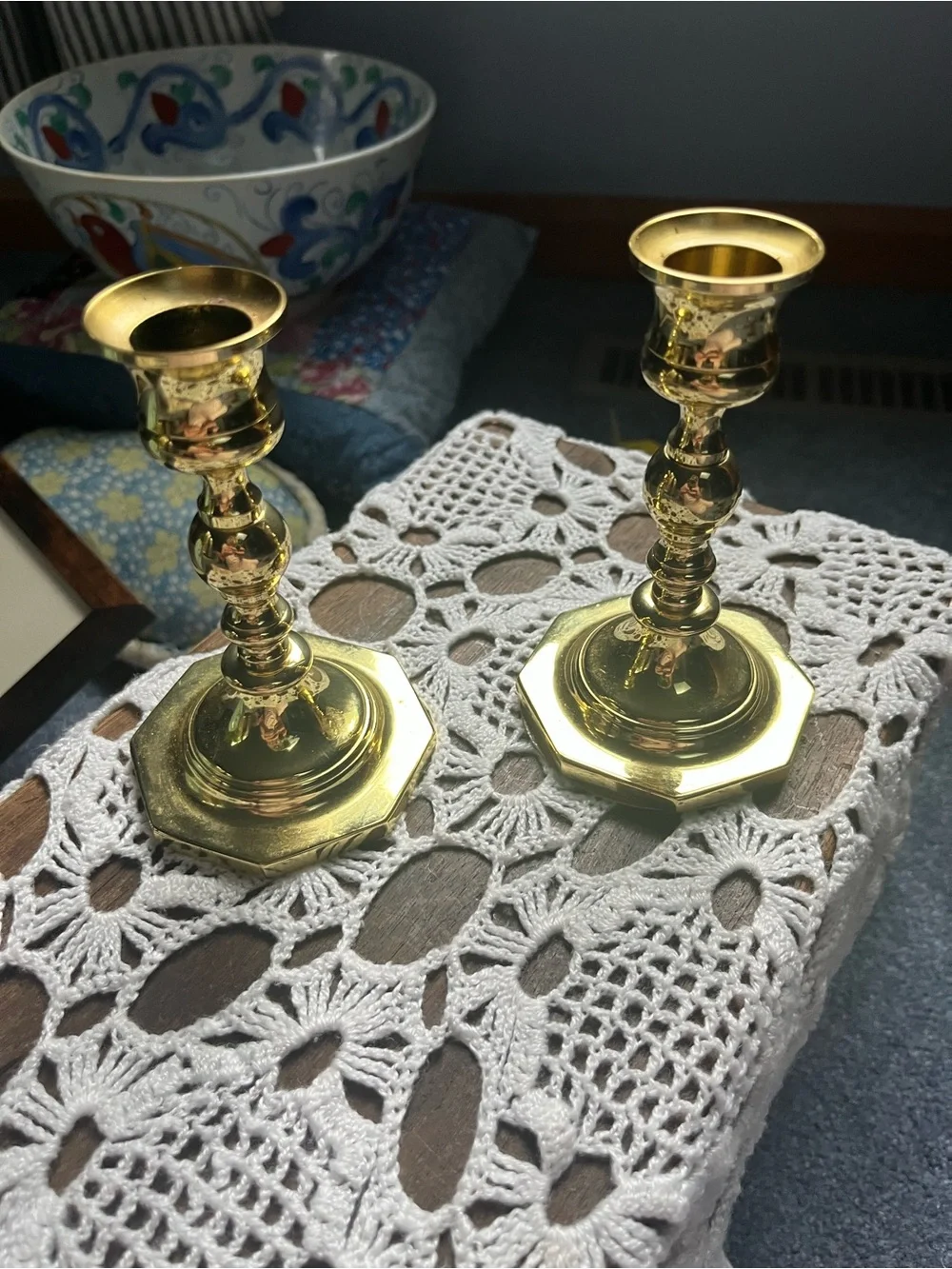 Pair of Elegant Baldwin candlesticks w: Glass fluted peg votives